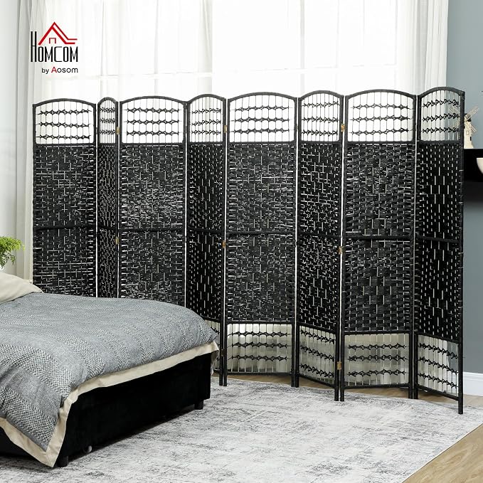 HOMCOM 8 Panel Room Divider, Folding Privacy Screen, Wave Fiber Freestanding - Image 2