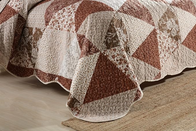3-Piece King Bedspread Quilt Sets Patchwork Floral Oversized Reversible Quilted - Image 5