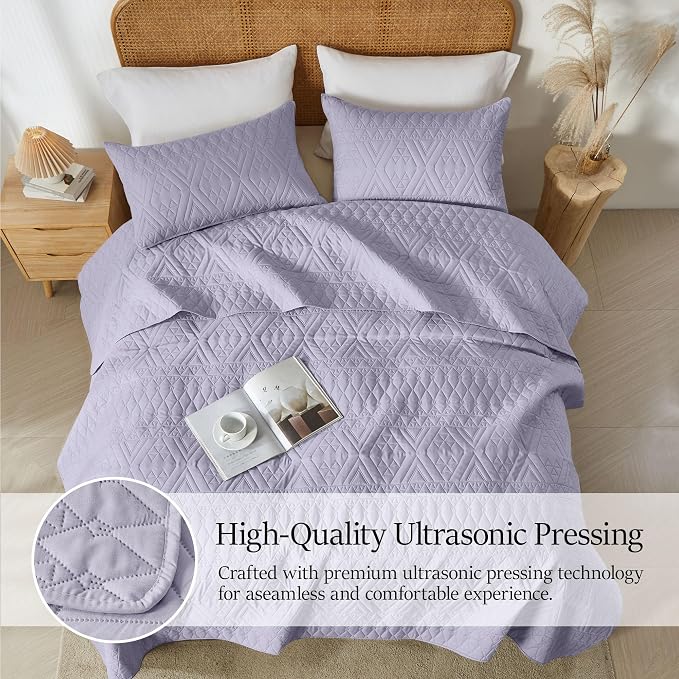 akkialla Twin Size Quilt Bedding Set, Lavender Lightweight Microfiber Soft - Image 5
