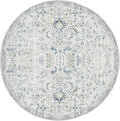 jinchan Kalen Round Rug 8ft Area Rug Washable Vintage Indoor Retro Accent Floor Cover Distressed Floral 8' Round Circle Boho Non Slip Thin Carpet for Living Room Dining Room Bedroom Kitchen Blue