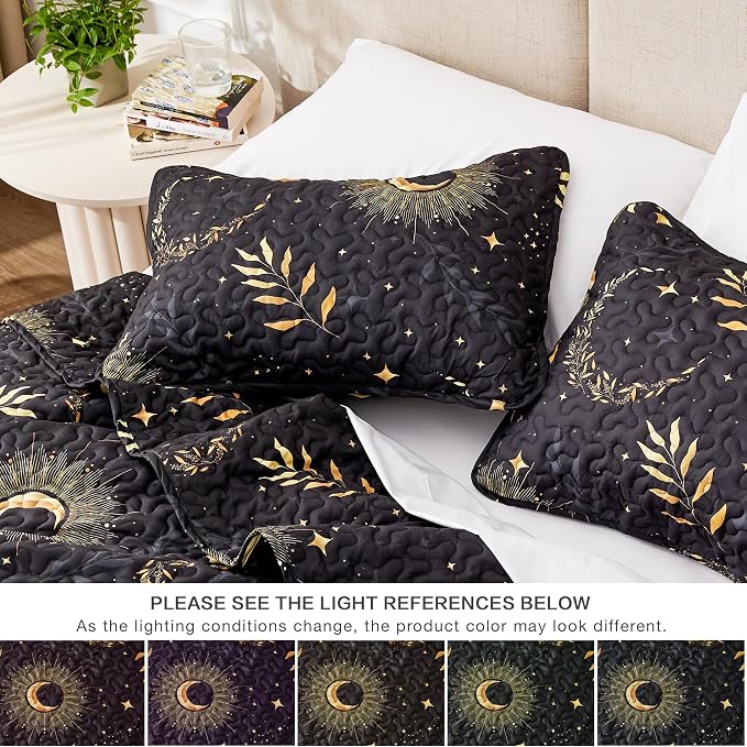 EXQ Home Quilt Set Full Queen Size Black Moon Print Coverlet | Bedding Set - Image 5