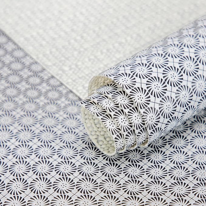 RAY STAR 18X96 Inch Shelf Liner for Kitchen Cabinets, Non-Adhesive Cabinet Liner Washable, PVC Drawer Liner for Dresser Non-Slip Bathroom (Black Circle)(5 Roll)