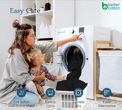 Royale Linens 400 Thread Count 100% American Grown Cotton Fitted Sheet Queen Size - All Around Elastic Fitted Sheet - Luxury Sateen Weave - Snug Fit Bottom Sheets Fit Up to 16" (Queen,Night Black)