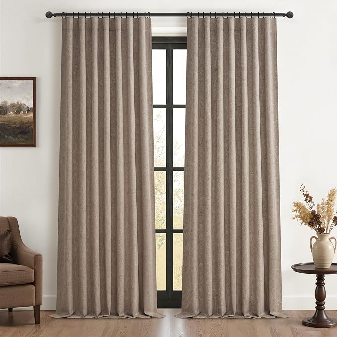 QJmydeco Dark Flax Black Out 96 Inch Long Boho Curtains 2 Panel Set, Farmhouse by QJMYDECO