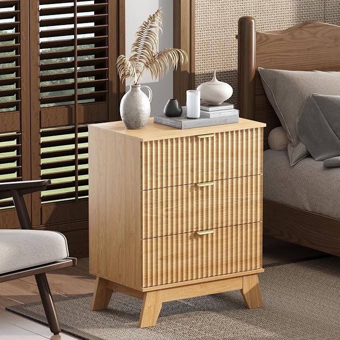 Night Stand Set 2, Bedside Table & End Table, Mid Century Modern Fluted Wood - Image 6