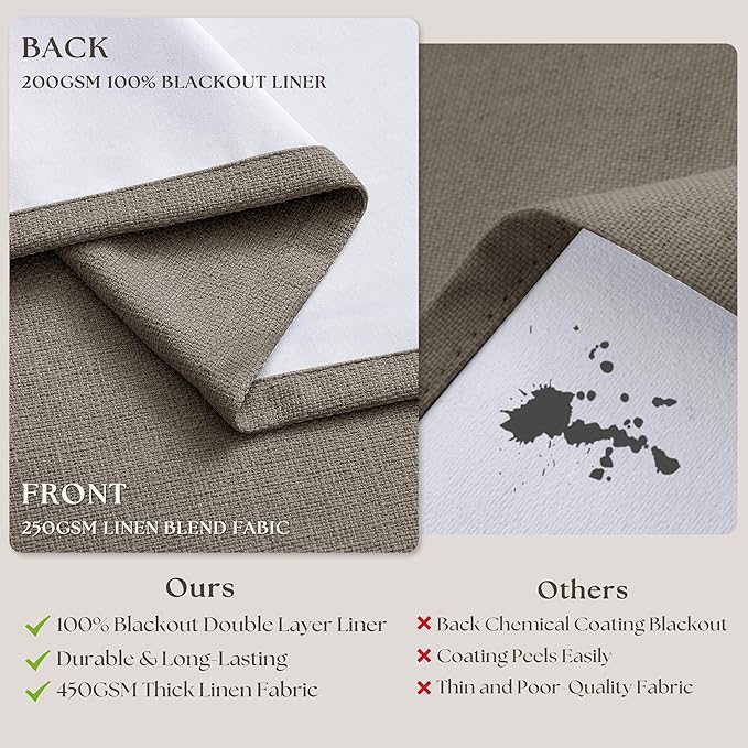 Taupe Grey 120 Inch Blackout Pinch Pleated Curtains - Image 6