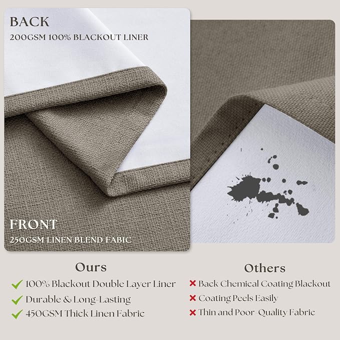 Desert Taupe Linen Blackout Pleated Curtains 86 Inches Long - Image 6