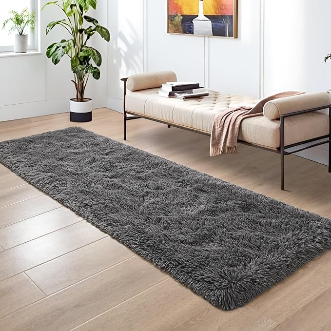 Fluffy Runner Rugs for Bedroom Aesthetic 2x6 Feet, Shag Soft Bedside Rug - Image 3