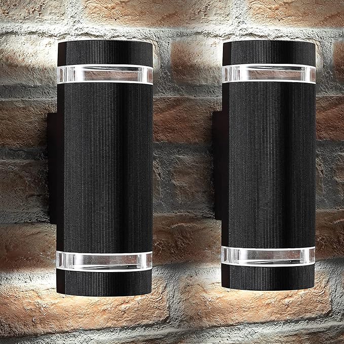 rosykite Dusk to Dawn Outdoor Lighting, Bling Exterior Wall Sconce - ETL Listed, Outdoor Light Fixtures Wall Mount Cylinder Design -White Up Down Outdoor Lights for House, Porch, Backyard (2 Pack)