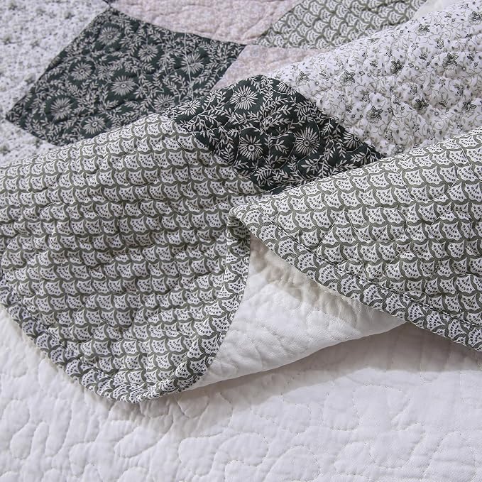 ROOMLIFE Quilt Set King Size 3D Floral Embroidery Pattern 3-Piece Cotton | - Image 9