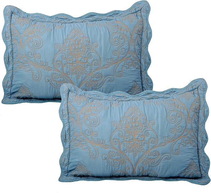 Home Soft Things Damask 4 Piece Bedspread Set, Scalloped Edge Reversible - Image 3