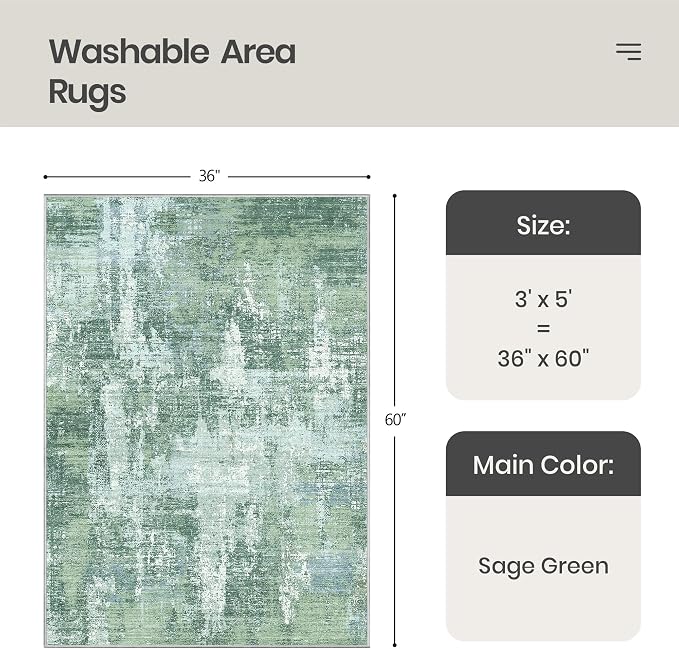 3x5 Rug, Abstract Washable Entryway Rug - Image 2