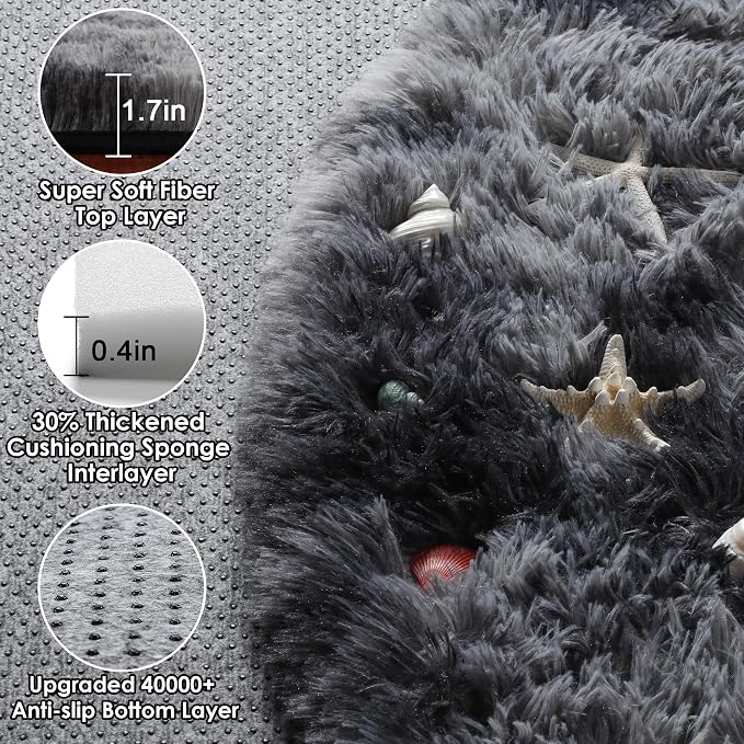 Round Rugs 6ft for Living Room Bedroom, Tie-Dyed Dark Grey Fluffy Circle Area - Image 2
