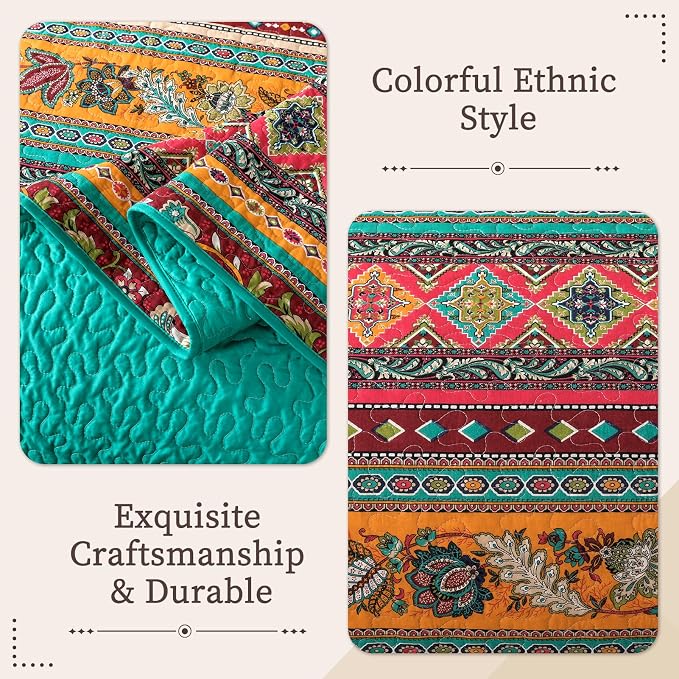 VAPUTAR 100% Cotton Face Quilt Queen Size, Exquisite Quilt Bedding Set | Boho - Image 5