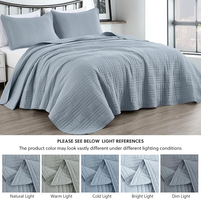 Chezmoi Collection Kingston King Size Bedspread Set, 3-Piece Cool Gray - Image 5