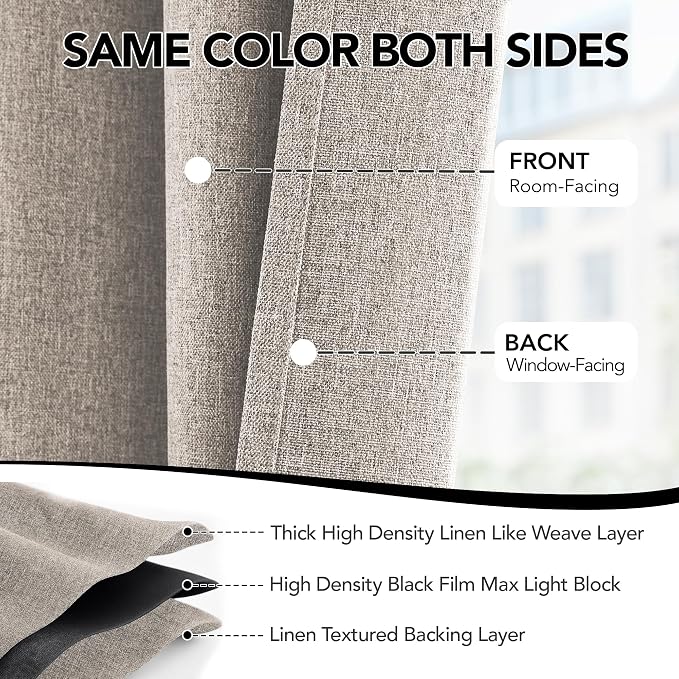 Deconovo Faux Linen 100% Blackout Curtains - Image 3