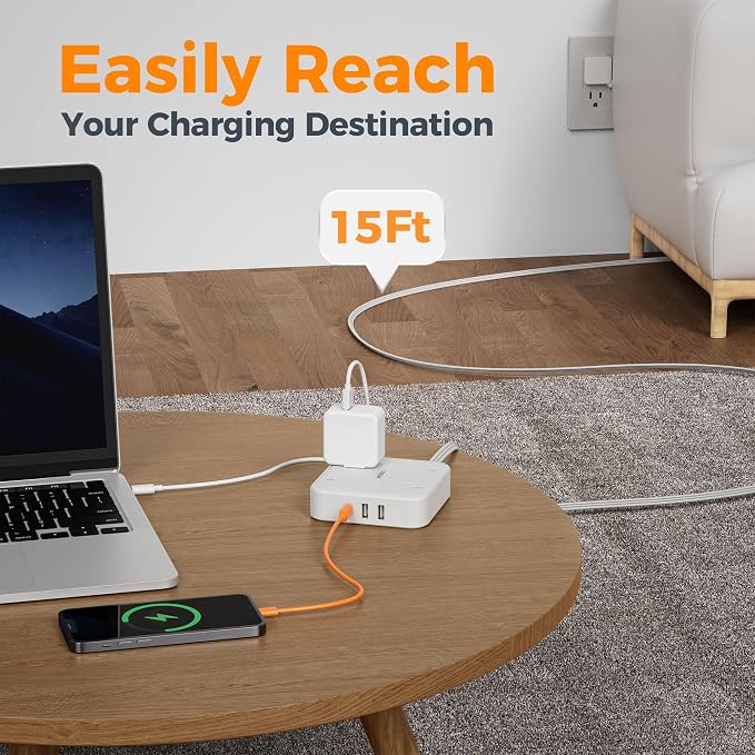 TESSAN Surge Protector Flat Extension Cord 15Ft, Flat Plug Power Strip | 4 - Image 6