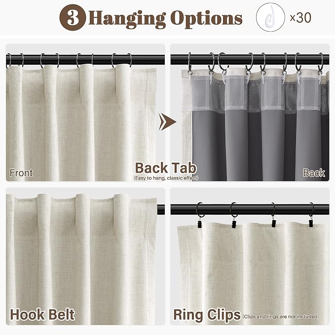 Warm Beige Linen 100% Blackout Curtains 84 Inch Length 2 Panels - Image 3