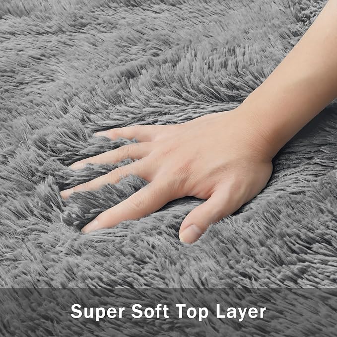 5x8 Area Rug for Living Room, Light Gray Fluffy Shag Non-Slip Bedroom Rugs | - Image 9