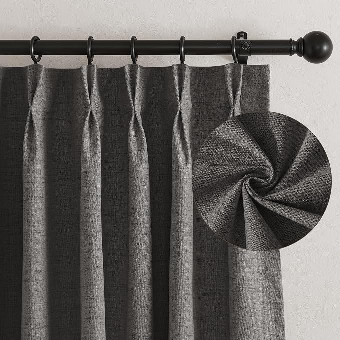 RYB HOME Pinch Pleated Back Tab Curtains Linen Textured 100% Blackout Curtains - Image 9