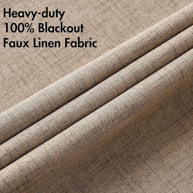 MIULEE Extra Wide 100% Blackout Linen Curtains 100x96 Copper Brown | Room - Image 5