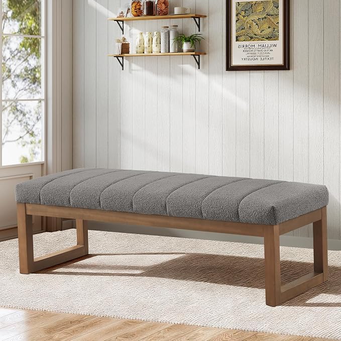 Zihanhome 52.7" Bedroom Bench for End of Bed, Modern Upholstered Teddy Fabric - Image 3
