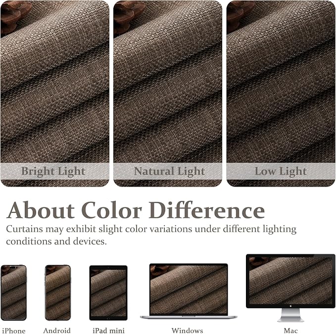 Blackout Dark Brown Bedroom Curtains 84 Inches Long 2 Panels Set, Memory - Image 10