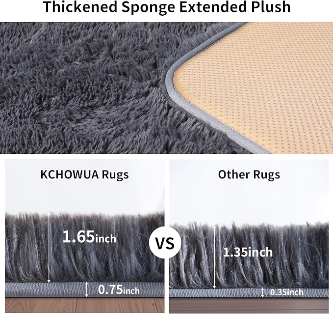 5x7 Thick Grey Shag Rug for Bedroom, Soft Plush Fluffy Carpet | Area Rug for - Image 2