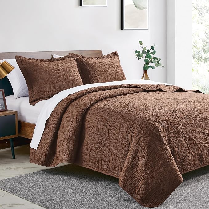 Love's cabin California King Size Quilt Bedding Set Brown Bedspreads - Image 6
