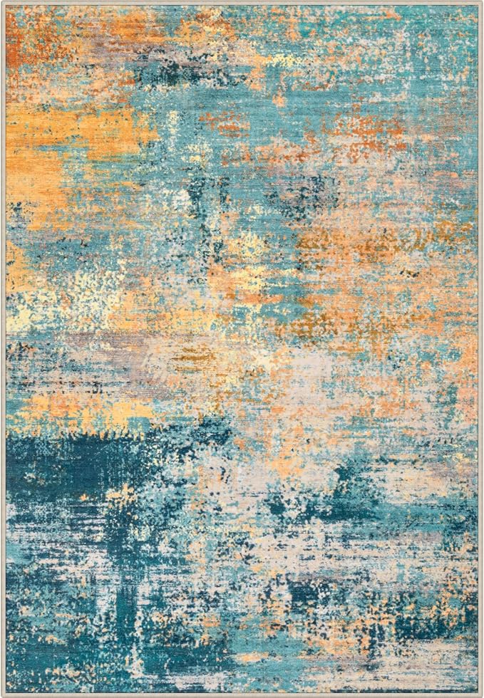 Area Rug Living Room: 6x6 Modern Washable Soft Carpet Rosy Haze | by FXRHLP