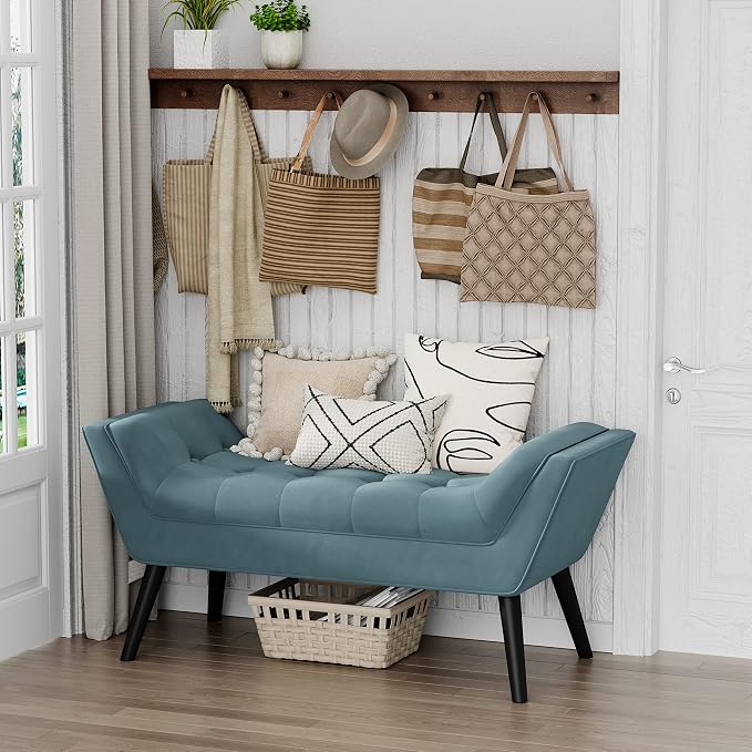Velvet Bed Bench, Upholstered Entryway Ottoman Bench Seat - Image 6