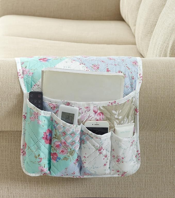 Brilliant Sunshine Blue & Green Roses Couch Armrest Cover, Armrest Organizer & by BrilliantSunshine