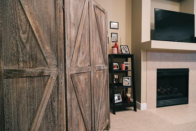 Premium Home 6-Panel Room Divider – Rustic Brown Barn Door, K Pattern Folding - Image 2