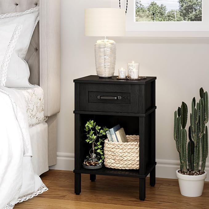 Black Nightstand with Drawers, Small Night Stand, Bedside Table with Drawers - Image 9