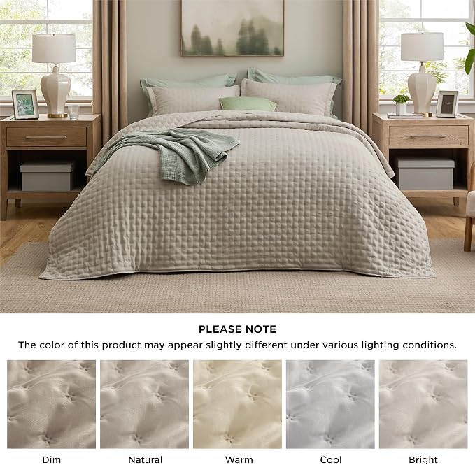 Bedsure King Size Quilt Bedspread, Thin Comforter, Oatmeal Coverlet | - Image 5