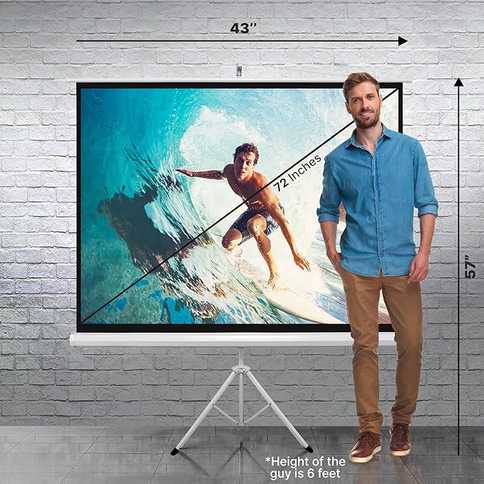 Pyle 72 Inch Outdoor Projector Screen with Stand-Portable Fold Out Roll Up Screen with Tripod Stand,White Matte Fabric 4:3 Aspect Ratio 4K HD Quality Black Masking Border,Ideal for Home and Office Use