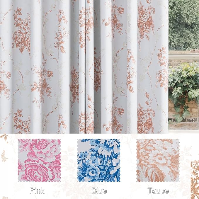 NICETOWN 100% Blackout Floral Taupe Curtains - Image 7