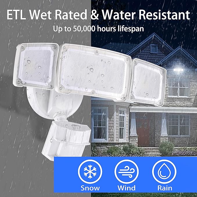 AWSENS 40W LED Security Lights Motion Sensor Light Outdoor, 180 Degree, 4000LM, 5000K, ETL Water Resistant, 3 Head Motion Detected Flood Light for Garage, Yard, Porch (White)