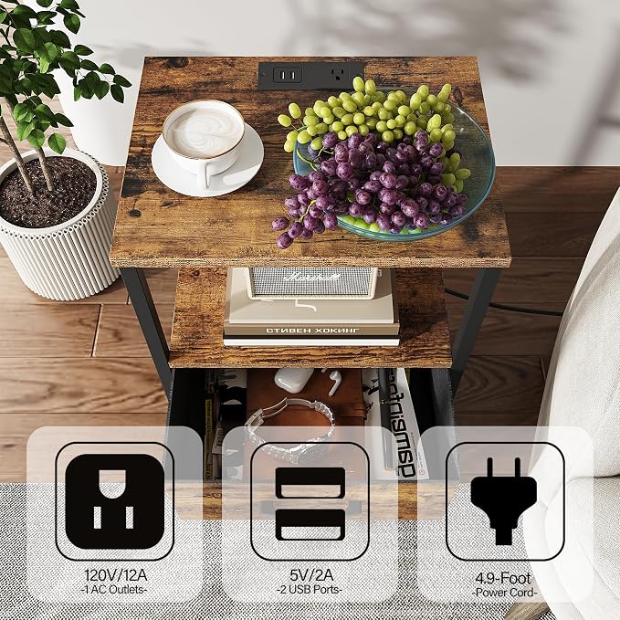 TUTOTAK End Table with Charging Station, Night Stand | Side Table with 2 USB - Image 5