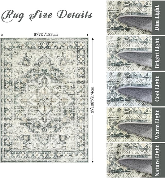 zesthome Area Rugs 6x9, Large Rugs for Living Room, Stain Resistant Washable Rug, Rugs for Bedroom with Non Slip Backing, Ultra-Thin Vintage 6x9 Area Rug