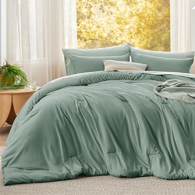 Bedsure Super King Plus Comforter Set, Sage Green Soft Prewashed Bedding - Image 2