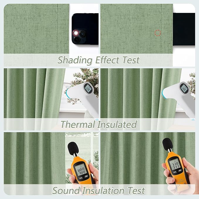 Light Sage 100% Blackout Linen Curtains 90 Inch Length 2 Panels Set - Image 5