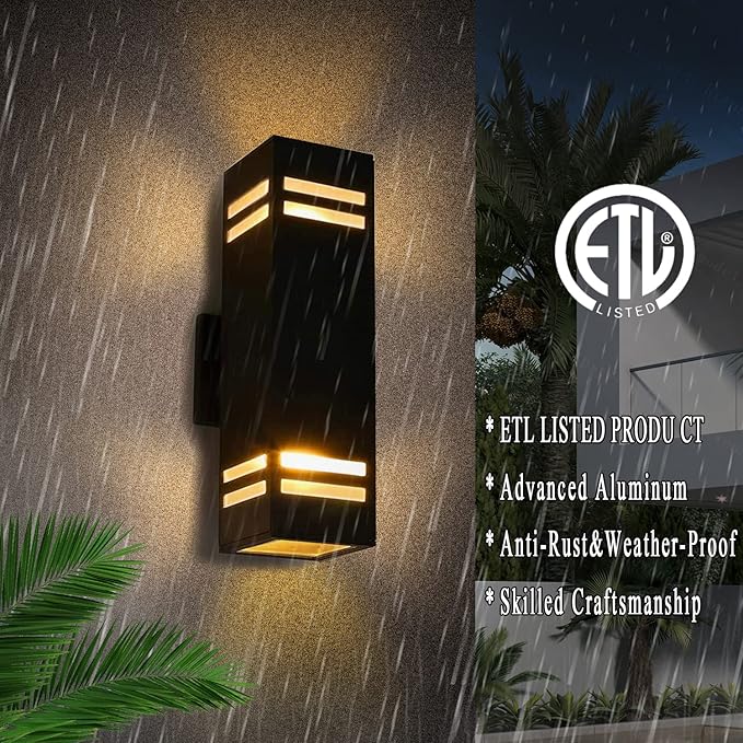 iYogaled Up and Down Outdoor Wall Lights Fixture – ETL Listed, Aluminum Waterproof Wall Mount Square Design- Modern Exterior Lighting Outdoor Wall Sconce for Porch, Patio