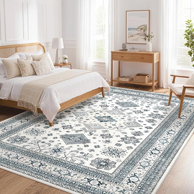 cotiled 6x9 Area Rug for Living Room, Traditional, Powder Blue | Soft - Image 8