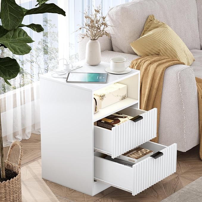 Fluted Nightstand Set of 2, LED Nightstand - Image 4