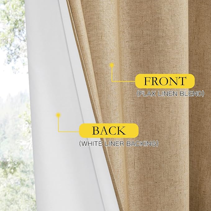 NICETOWN Camel High-End Thermal Flax Linen Curtains, Full Blackout Privacy - Image 5