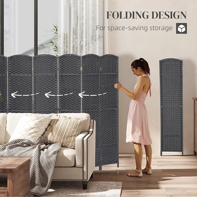 HOMCOM Room Divider 8 Panel Folding Privacy Screen 5.6' Tall Charcoal Gray | - Image 4