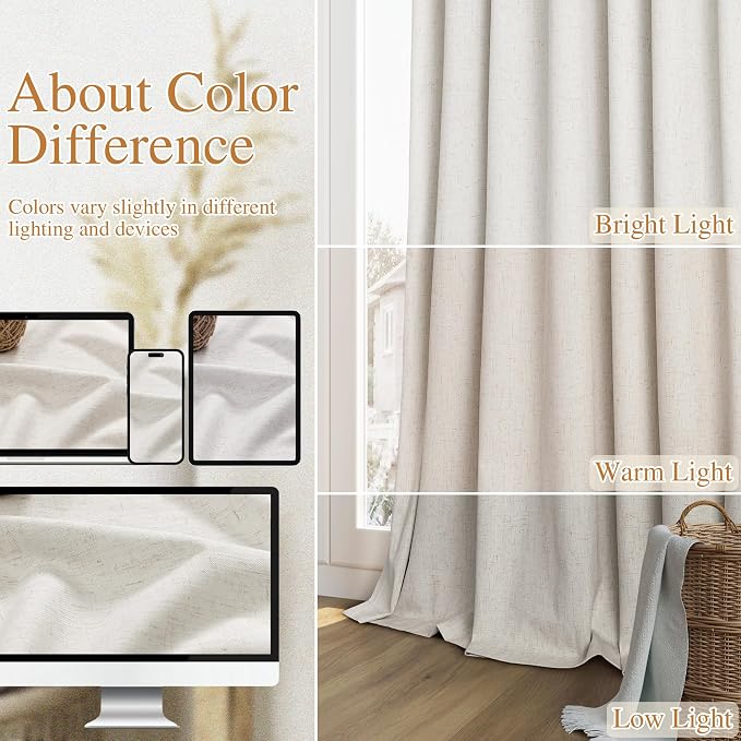 Boho 100 Inches Long 100% Blackout Curtains Room Darkening Large Window Linen - Image 7