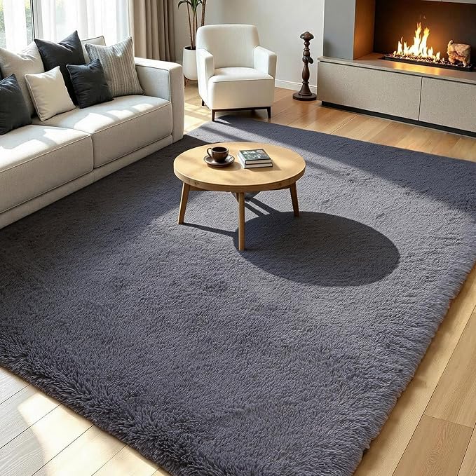 Grey Fluffy Large Area Rug 8x10, Soft Washable Shag Carpet | Cute plush fuzzy - Image 3