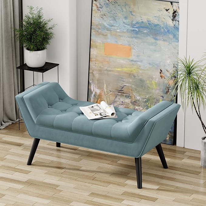 Velvet Bed Bench, Upholstered Entryway Ottoman Bench Seat - Image 9